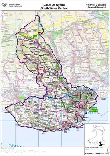 Map o ranbarth Canol De Cymru