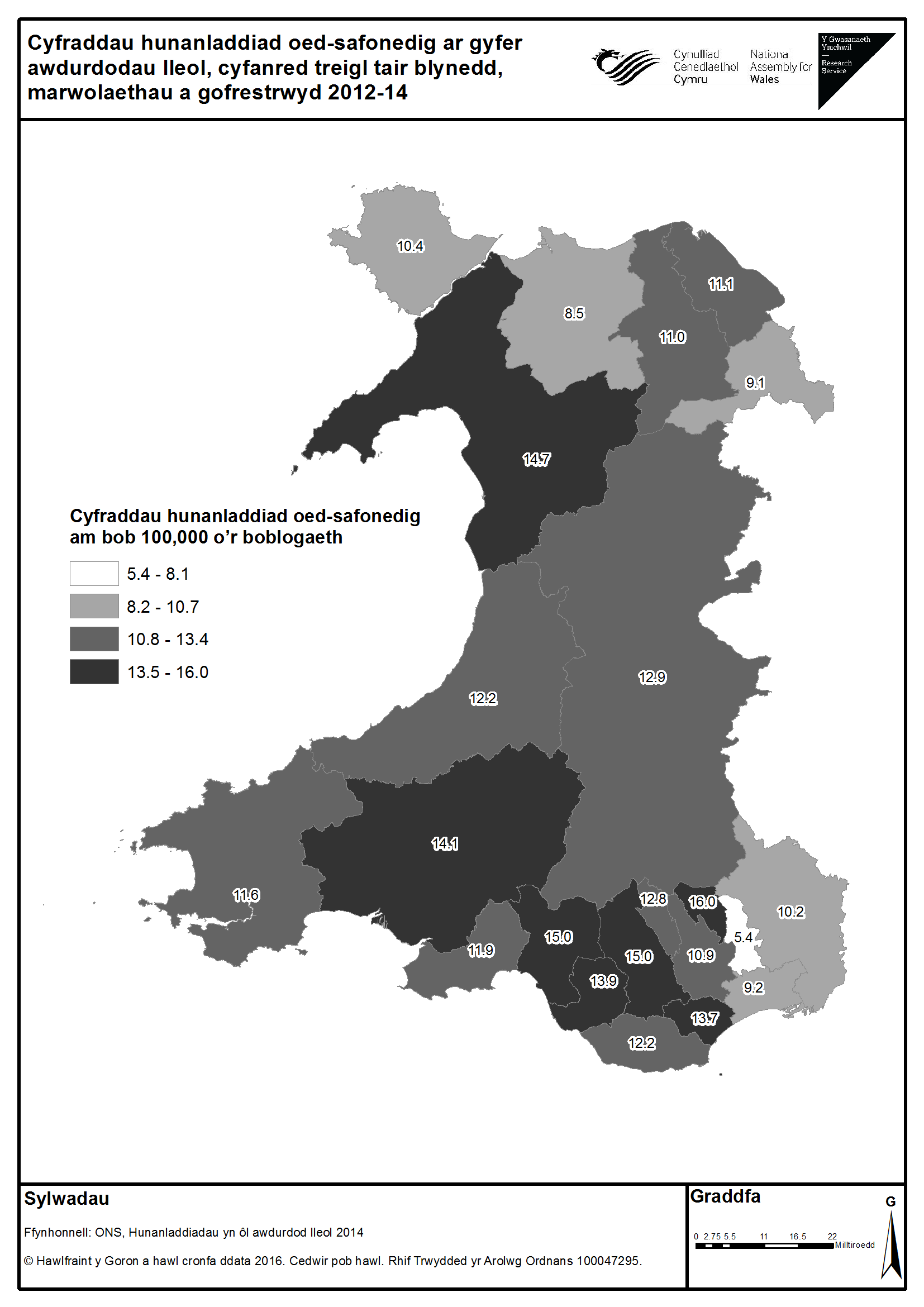 Map 1 Suicide rates in Wales - Welsh